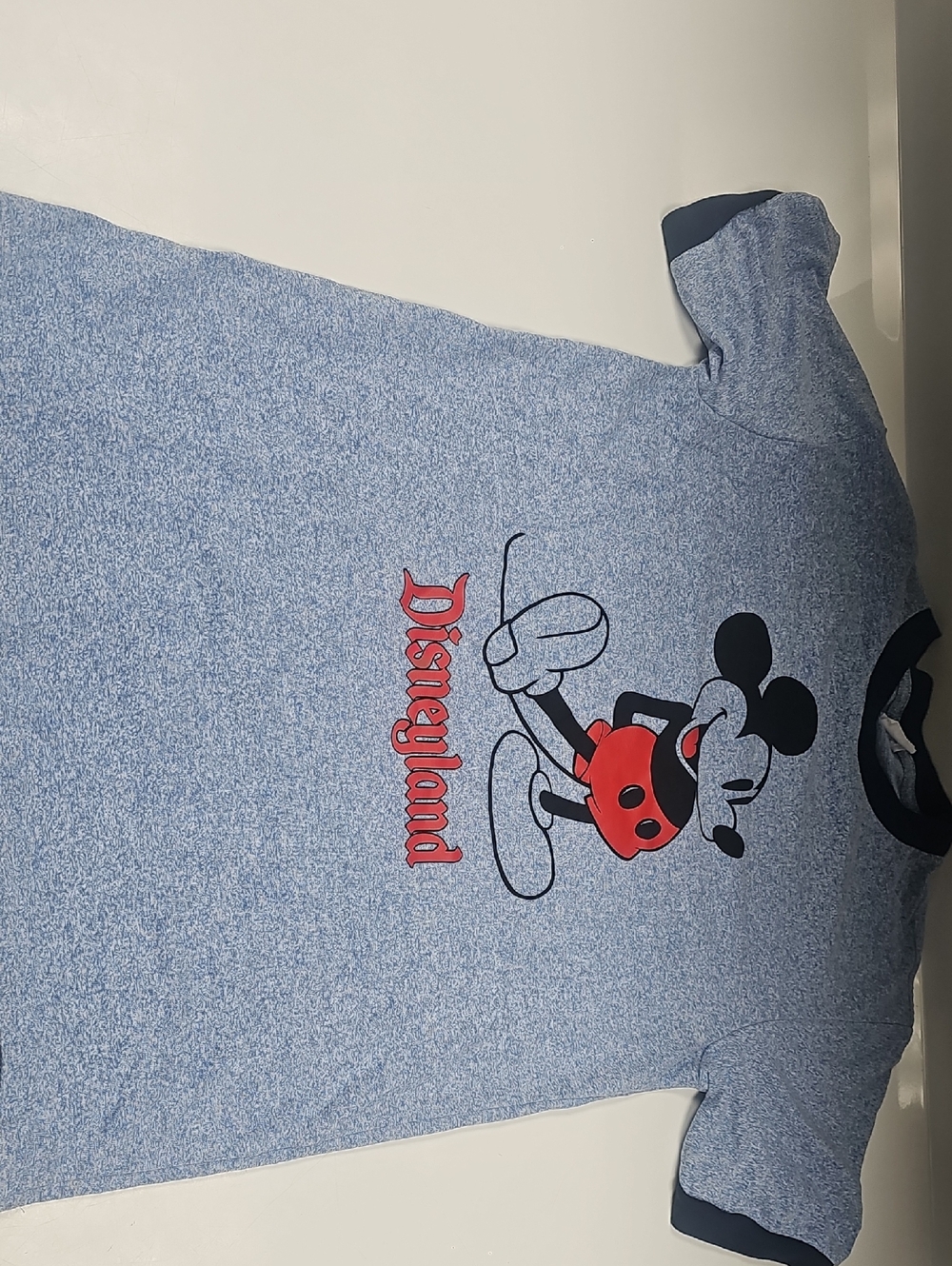 Disney Blue Heather Mickey Mouse Short Sleeve Tee with Red Accents